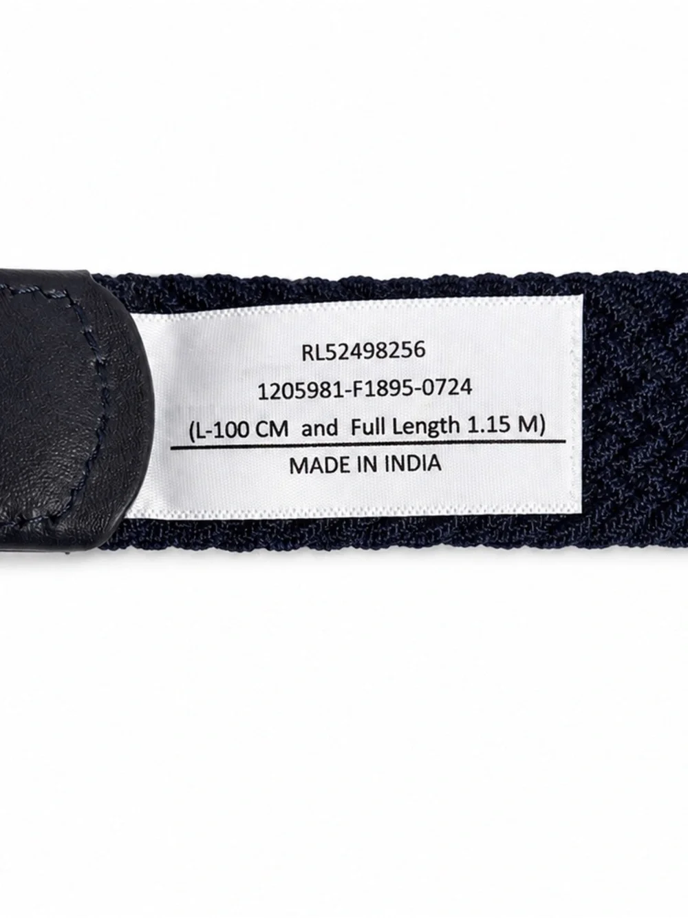 Peter England Navy Braided Stretch Woven Belt Leather Trim Silver Buckle 100cm